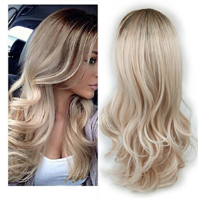 Uropean and American fashion white female partial points in the wig bangs dyed long curly hair