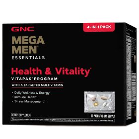 GNC Mega Men Health & Vitality Vitapak, 30 Daily Packs, 4-in-1 Complete Daily Multivitamin and Nutrition Program for Men