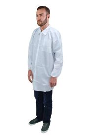 Pack of 5 White Lab Coats Large Size Elastic Wrists; Snap Front; 2 Pockets. Disposable Breathable Polypropylene Labcoats. Laboratory Coats for Commerc