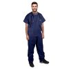 Disposable Scrubs Top and Bottom Large. 55 GSM Polypropylene Shirts and Pants. 5 Sets of Medical Scrub Top and Pants; Dark Blue Pants with Tie; Pocket