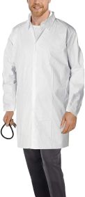 Pack of 10 Lab Coats. White Large Unisex Disposable Microporous Polypropylene Robes. 60 GSM Heave Duty PP Lab Coat. Hook and Loop Fastener Closure Ela