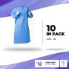 Disposable Medical Gowns. Pack of 10 Blue Isolation Gowns; Disposable Frocks Medium. 50gm/m2 Polypropylene PPE Medical Gown with Elastic Wrists; Neck