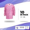 Disposable Shirts. Pack of 10 Pink Disposable Lab Jackets X-Large. 45 GSM SMS Hip Length Medical Scrubs with Knit Cuffs and Collar. 3 Pockets; Non-ste