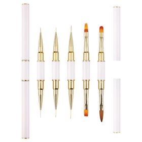 5-piece Double-headed Nail Brush Cable With Lid (Color: White)