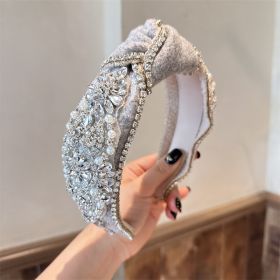 European And American Heavy Industry Rhinestone Knotted Hair Hoop Retro Court (Color: Silver)