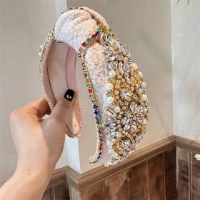 European And American Heavy Industry Rhinestone Knotted Hair Hoop Retro Court (Color: Gold)