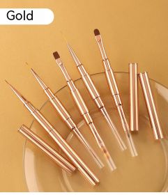 5-piece Double-headed Nail Brush Cable With Lid (Color: Gold)