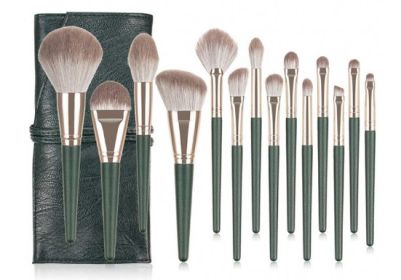 14 Green Cloud Makeup Brushes Suit Super Soft (Option: Brush Green Plug Bag)