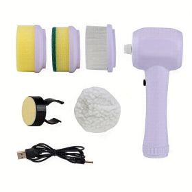 5 In 1 Multifunctional Electric Brush Cleaner Bathroom Sink Kitchen Window Electric Rotary Brush Cleaner (Color: Purple)