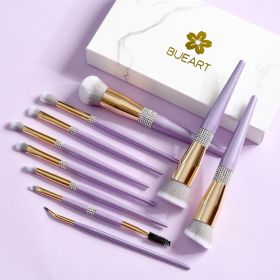 10 Lilac Purple Makeup Brush Set With Diamond (Option: 10 Pieces Paper Box)