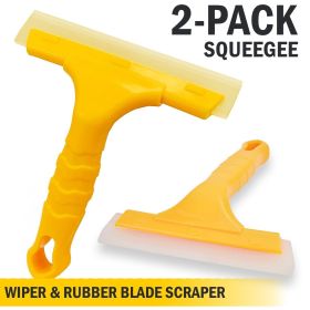 2X Window Squeegee Shower Cleaner Car Home Glass Wash Water Wiper Silicone Blade (Color: Yellow)