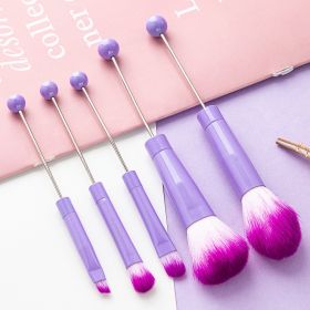 5PCS DIY Metal Handle Beaded Makeup Brush Suit (Option: Purple Handle)