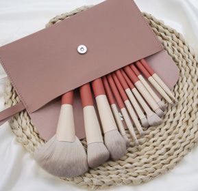 12 Pieces Of Powder Powder Blusher Brush, Complete Set Of Makeup Tools (Option: Bare brush plus pink bag)