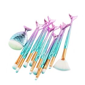 Gradient Mermaid Makeup Brush Set (Option: 10pieces with small fish)