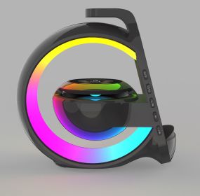 A Bluetooth Speaker Six-in-one Wireless Charger Large G Ambience Light Alarm Clock Microphone Audio (Option: Black Not With Microphone)