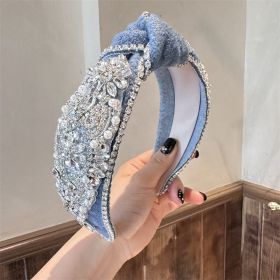 European And American Heavy Industry Rhinestone Knotted Hair Hoop Retro Court (Color: Blue)