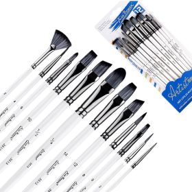 Full Set Nylon Hair Brush Watercolor Acrylic Painting Brush 12 PCs Suit Art Supplies (Option: Pearl White Penholder-HB 351312 Pieces Mixed)