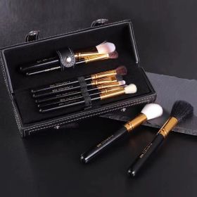 9 Cylindrical Wool Makeup Brush Set (Color: Black)