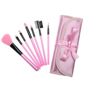 Multifunctional Portable 7 Ribbon Makeup Brushes Suit (Color: Pink)