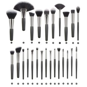 Animal Hair Makeup Brush Full Set (Option: 25 Black And Silver)