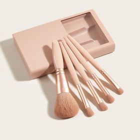 5 PCs Makeup Brushes With Mirror Travel Set (Option: Apricot 5 Pieces)