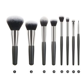 Animal Hair Makeup Brush Full Set (Option: 8 Black And Silver)