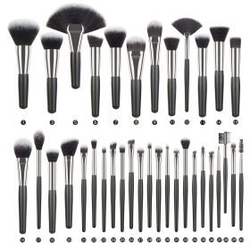 Animal Hair Makeup Brush Full Set (Option: 35 Black Silver)