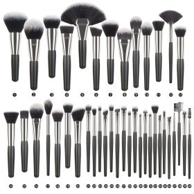 Animal Hair Makeup Brush Full Set (Option: 40 Black And Silver)