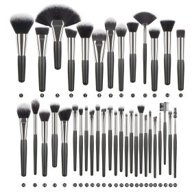 Animal Hair Makeup Brush Full Set (Option: 38 Black Silver)