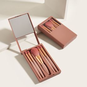 5 PCs Makeup Brushes With Mirror Travel Set (Option: Bean Pink 5 Pieces)