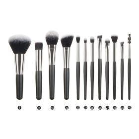 Animal Hair Makeup Brush Full Set (Option: 12 Black Silver)