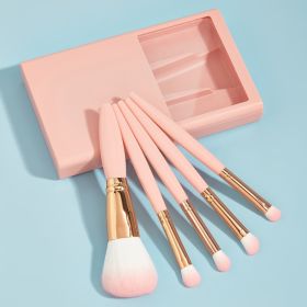 5 PCs Makeup Brushes With Mirror Travel Set (Option: Pink 5 Pieces)