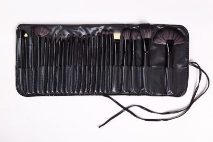 24 PCs Makeup Brush With Horse Hair Black Wood Color Makeup Full Set (Option: Black Nylon Hair)