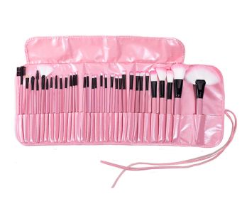 24 PCs Makeup Brush With Horse Hair Black Wood Color Makeup Full Set (Option: Pink Nylon Hair)