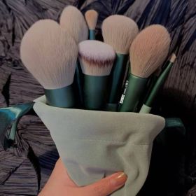 13 Makeup Brushes Green Beauty Quick-drying Set Super Soft Blush Loose Powder (Option: 13green cloth bags)