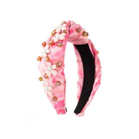 Tie-dyed Fabric Diamond Headband Flower Bow Tie (Option: Pink Floral)