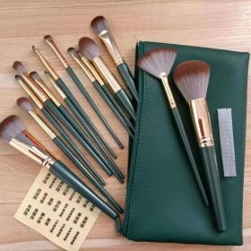 14 Green Cloud Makeup Brushes Suit Super Soft (Option: Brush Zipper Bag)