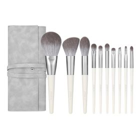 Anti-raw Fox Tail Nano Micro-carved Storage Bag Makeup Brush Suit (Option: 10 Makeup Brushes-Silver)