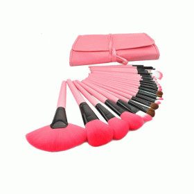 24 PCs Makeup Brush With Horse Hair Black Wood Color Makeup Full Set (Option: Pink With Horse Hair)