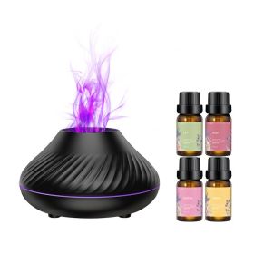 Home Creative Seven-color Flame Aromatherapy Machine With Ambient Light (Option: Black-With Essential Oil-USB)