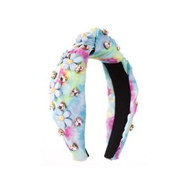 Tie-dyed Fabric Diamond Headband Flower Bow Tie (Option: Blue Flower)