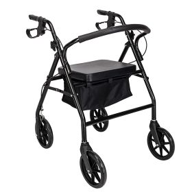 Four Wheel Walker Rollator with Fold Up Removable Back Support YF (Color: Black)