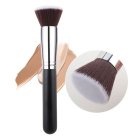 Flat Head Powder Foundation Brush Beauty Tools (Option: Black Silver)