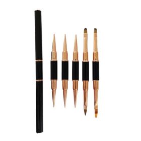 5-piece Double-headed Nail Brush Cable With Lid (Color: Black)