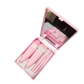 Portable Models 5 Makeup Brushes Suit Mini Multifunctional With Mirror (Color: Pink)